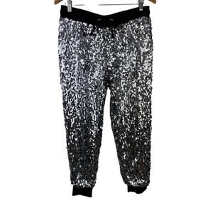 Juicy Women's M Silver Sequin Elastic Drawstring Waist Pull-On Jogger Pants‎ *